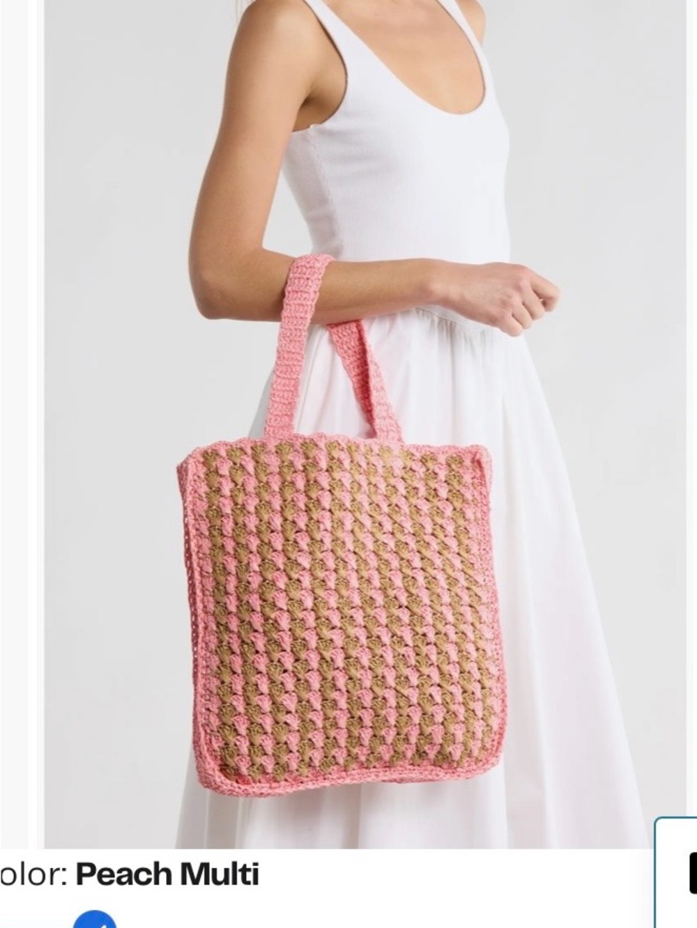 Paper Crochet Tote Bag with Peach and Tan Accent Stripes